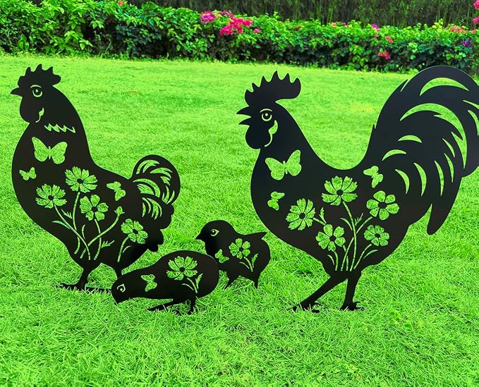 Metal Chicken Garden Decor for Outside, Decorative Garden Stakes Chicken Gifts by Doesen