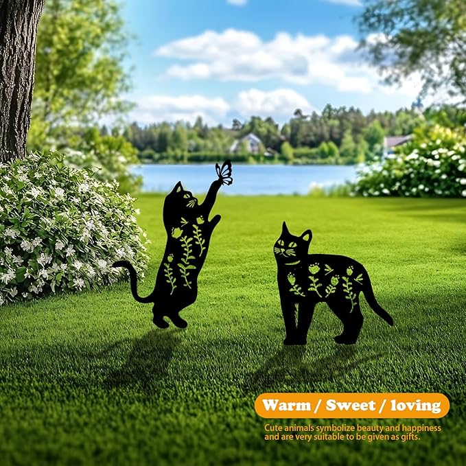 4 Pack Cat Metal Garden Decorative Stakes, Weather Proof Silhouette Statues - Image 2