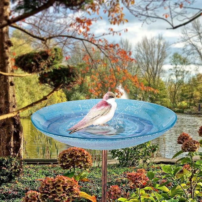 VCUTEKA Outdoor BirdBath Glass Bird Bath Garden Bird Feeder - Image 8
