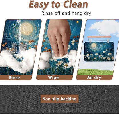 Starry Night Pet Feeding Mat, Moon Daisy Flower Absorbent Quick-Dry Cat Dog - Image 4