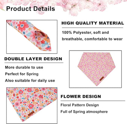 ADOGGYGO Floral Dog Bandana 2 Pack, Reversible Pink Daisy Puppy Scarf Bib - Image 5