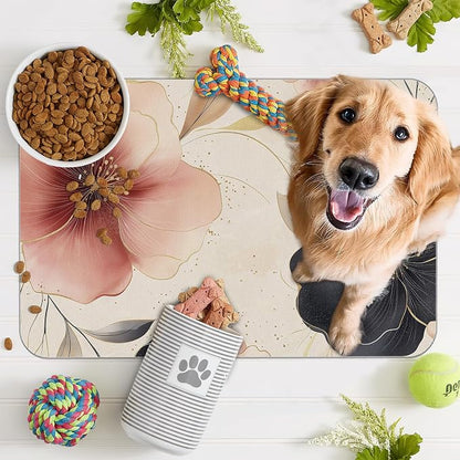 Pink Floral Pet Feeding Mat, Boho Flower Absorbent Quick-Dry Cat Dog Food and - Image 7