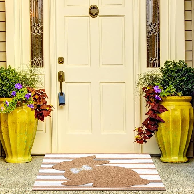 Tinideya 2 Pcs Bunny Door Mat Rabbit Welcome Non Slip Coir Mats Brown and White - Image 7