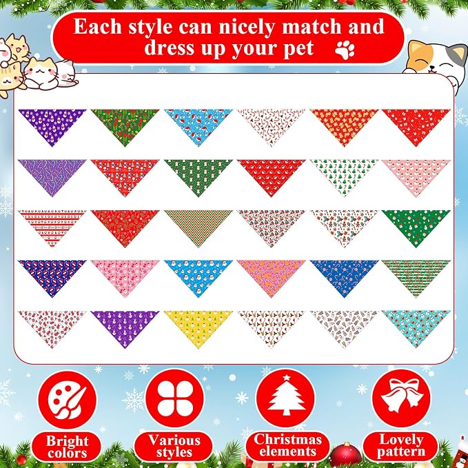 Sanwuta 120 Pcs Christmas Dog Bandanas Bulk Xmas Bandanas - Image 3