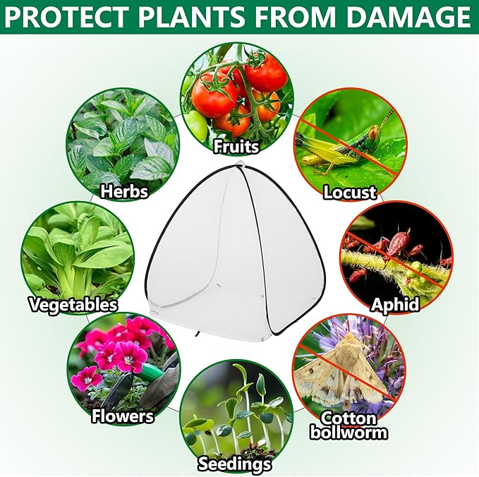 2 Pcs Pop Up Insect Barrier Plant Cover Tent, Garden Net Cage Bird Insect Guard - Image 4