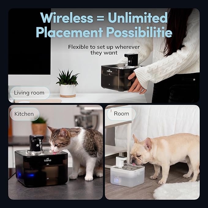 Cat Water Fountain Cordless, 88oz/2.6L Wireless Pet Water Fountains - Image 3