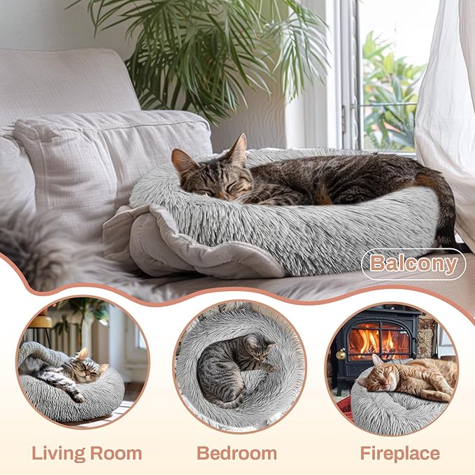 Cat Bed - Calming Cat Bed for Small Kittens Donut Washable Round for Indoor - Image 5