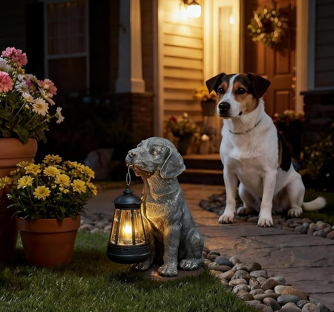 Lyeasw Solar Dog Statues with Lantern – Waterproof Outdoor Dog Figurines - Image 9