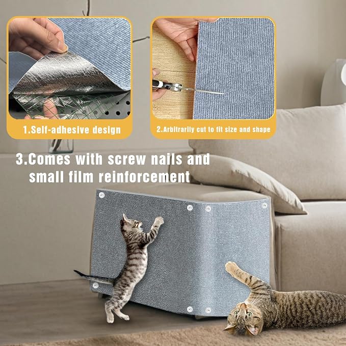3PCS Cat Scratch Mat, 39.4"x11.9" DIY Trimmable Self-Adhesive Cat Scratching Mat - Image 3
