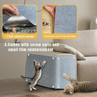 3PCS Cat Scratch Mat, 39.4"x11.9" DIY Trimmable Self-Adhesive Cat Scratching Mat - Image 3