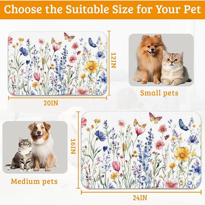 Flowers Butterfly Dog Food Mat, Colorful Absorbent Pet Feeding Mat - Image 6