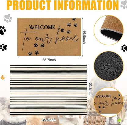 Tinideya 2 Pcs Pet Theme Door Mat Paw Welcome Non Slip Coir Mats Dog Cat Floor - Image 2