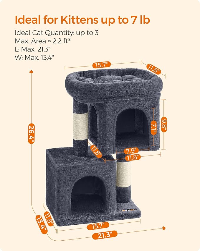 Feandrea Cat Tree, 26.4-Inch Cat Tower, Plush Condo - Image 6