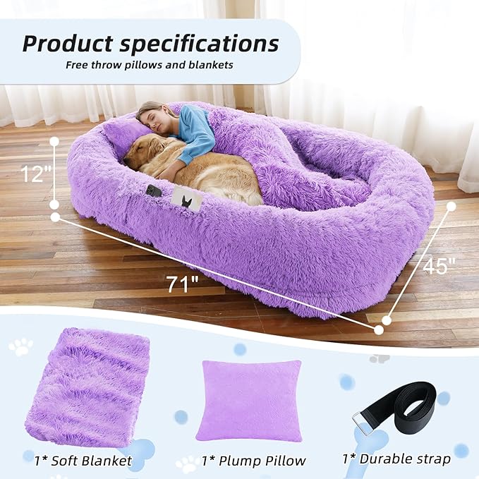 Human Dog Bed, Washable Faux Fur Pet Bed - Image 5
