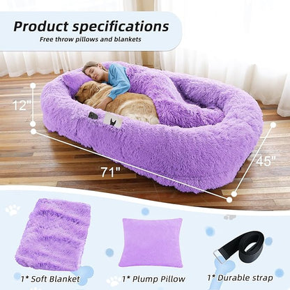 Human Dog Bed, Washable Faux Fur Pet Bed - Image 5