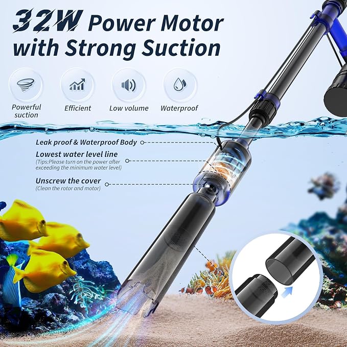 Fish Tank Cleaner, 530GPH/32W Electric Fish Tank Cleaning Tools, Adjustable - Image 2