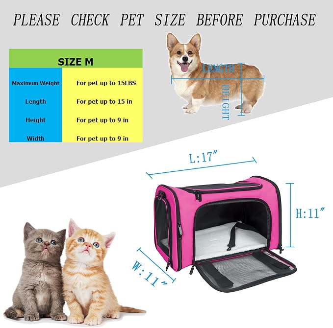 Soft Sided Carrier for Small Medium Cats Dogs, TSA Airline Approved Collapsible - Image 4