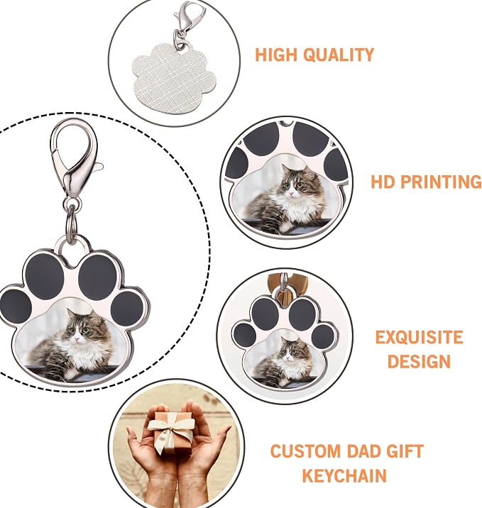 Custom Pet Photo Keychain Personalized Photo Pawprint Dog Tag Keychain Engraved - Image 6
