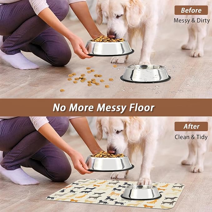 Cute Dog Cat Food Mat, Color Silhouette Absorbent Pet Feeding Mat - Image 5