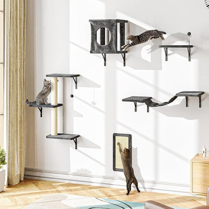 NUNU LAB Cat Wall Shelves Set, Scratching Post, Wall Shelves by NUNULAB