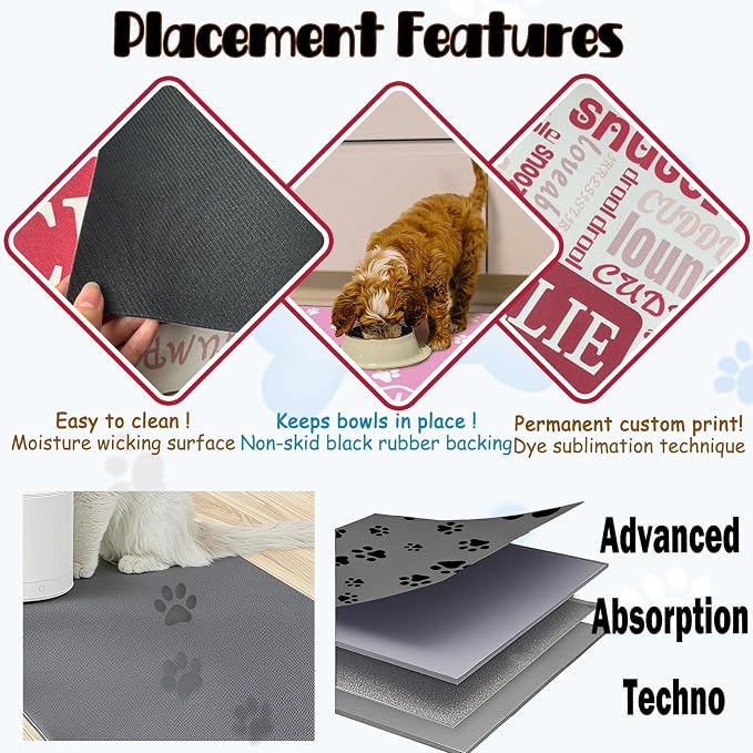 Personalized Dog Cat Food Mat Waterproof Non Slip Pet Bowl Name Mat Absorbent - Image 4