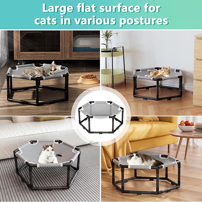 Tresbro Elevated Cat Hammock Bed, Hexagon Raised Cat Swing Bed - Image 8