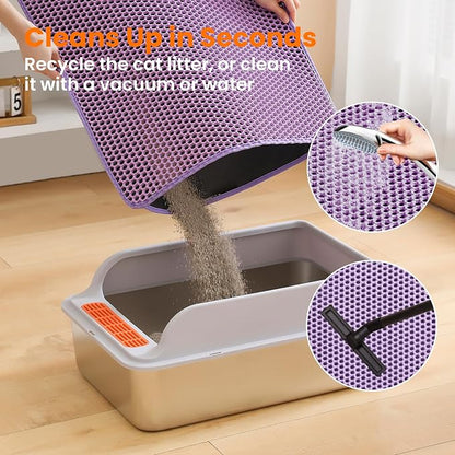 Small Cat Litter Mat, 20x14’’ Double Layer Honeycomb Cat Litter Box Mat - Image 5