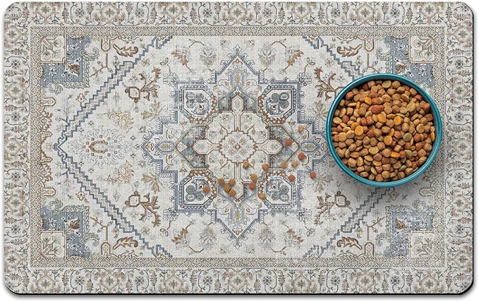 Dog Food Mats for Floors, Absorbent and Quick-Drying Pet Cat Food Mat, by QXWREL