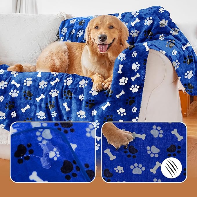 Dog Blanket Paw Bone Pattern 1 Pack 2 Super Soft Warm Flannel Sofa Cover Car - Image 5