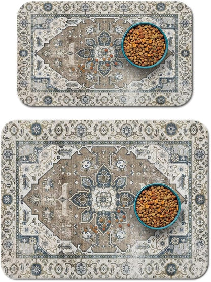2 Pack Dog Food Mats for Floors, Absorbent and Quick-Drying Pet Cat Food Mat by QXWREL