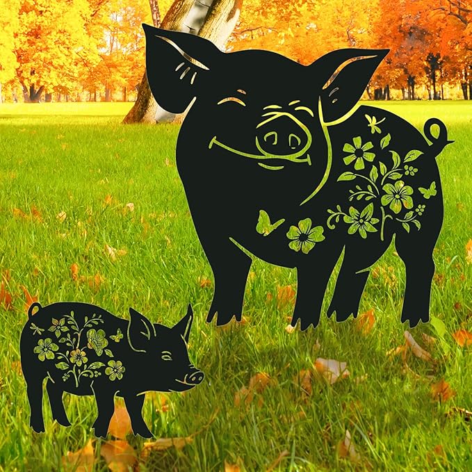 Pig Metal Garden Stakes Yard Decor, Lawn Ornaments, Outdoor Yard Art by RNGMSI