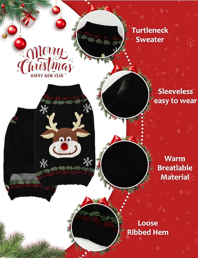Dog Christmas Sweater, Soft Warm Pet Clothes Coat - Image 3
