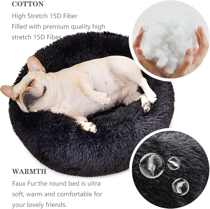 Calming Donut Dogs Beds for Small Dogs Washable, 23inch Plush Round Pet Bed for - Image 4