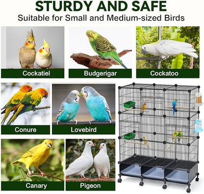 Encrypted Bird Cage, with Wooden Perches, Metal Parakeet Cage with Slide-Out - Image 5