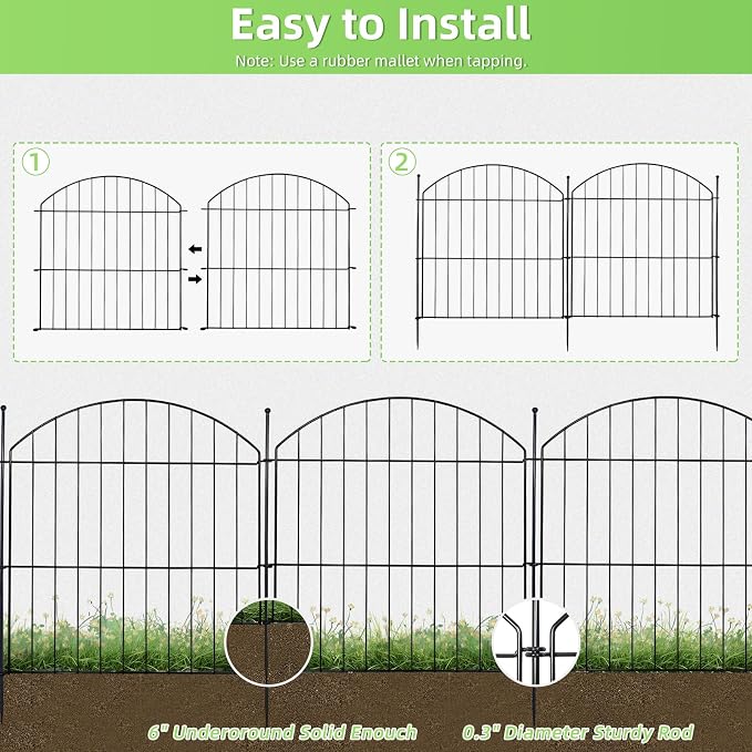 Decorative Garden Fence 24in x20ft, 10 Pack No Dig Fence Animal Barrier - Image 3
