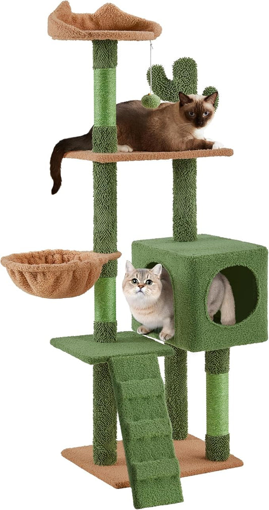 Yaheetech | Cactus Cat Tree | 59.5in Cat Tower w/Cute Perch, Cozy Condo - Image 2