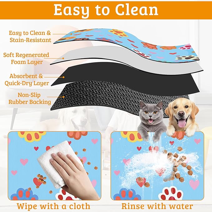 Pet Feeding Mat, Dog Paws Absorbent Dog Cat Food Mat Cute Cat Dog Mat - Image 5