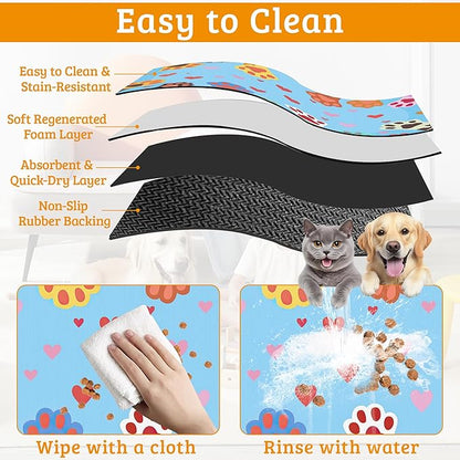 Pet Feeding Mat, Dog Paws Absorbent Dog Cat Food Mat Cute Cat Dog Mat - Image 5