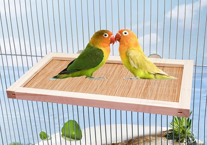 11.8×7.1 Inches Bird Perch Stand Platform, Natural Wooden and Bamboo Small - Image 3