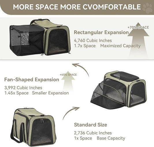 Petsfit 19"X12" X12" Expandable Pet Carrier, Square Expansion Reduces Pet - Image 2
