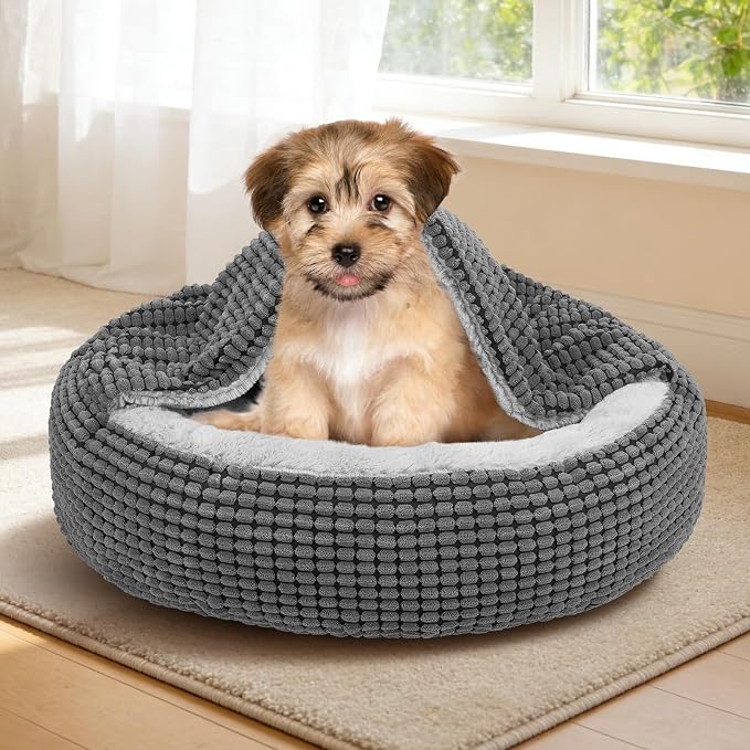 SIWA MARY Small Dog Bed with Attached Blanket, Cozy Donut Cuddler Anti-Anxiety - Image 8