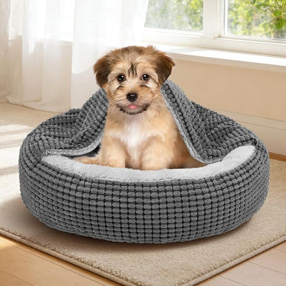 SIWA MARY Small Dog Bed with Attached Blanket, Cozy Donut Cuddler Anti-Anxiety - Image 8