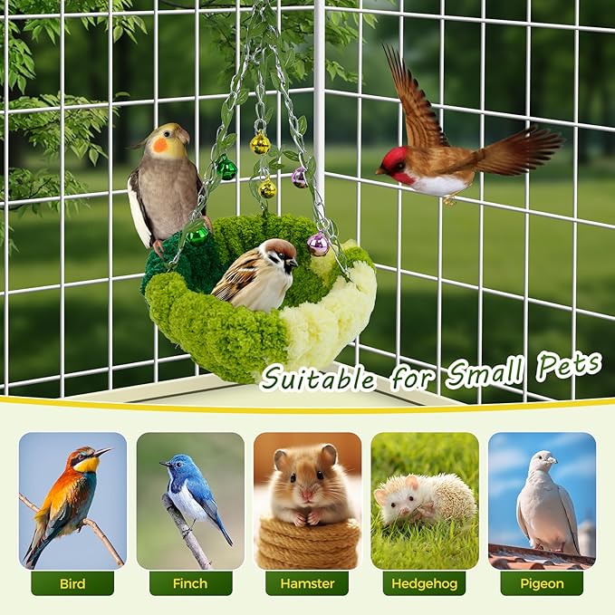 Bird Nest with Bell for Cage, Plush Hanging Bird Bed for Parakeet Indoor & - Image 7