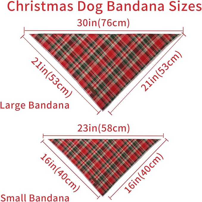 Christmas Plaid Dog Bandana–Red and Green Checked Triangle Scarf - Image 6