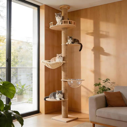 Floor to Ceiling Cat Tree, Adjustable Height, 4 Level Tall Cat Tree Tower - Image 9
