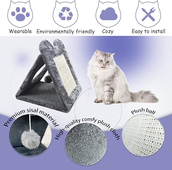 Fhiny Triangle Cat Scratching Post, Natural Sisal Cat Standing Scratch Board - Image 2