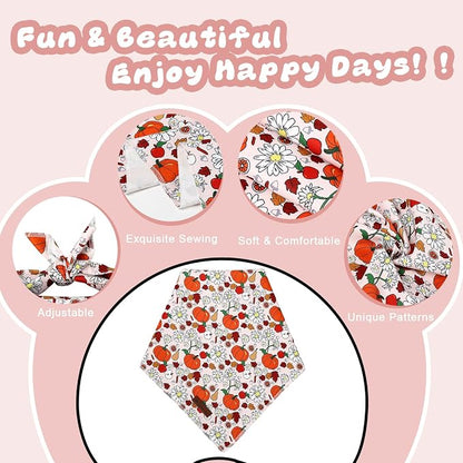 Fall Dog Bandana – Beige Pumpkin Floral Triangle Scarf - Image 3