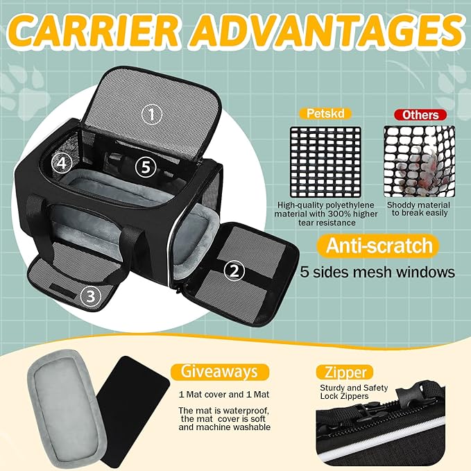 Petskd Pet Carrier 17x11x9.5 Alaska Airline Approved, Pet Travel Carrier Bag - Image 5