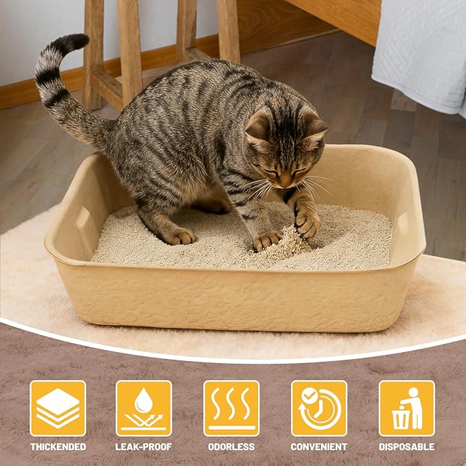 10 Pack Disposable Cat Litter Boxes, Durable Leak-Proof Cardboard Kitty Litter - Image 3