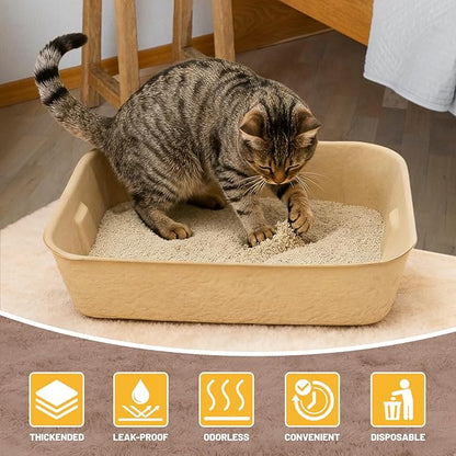 10 Pack Disposable Cat Litter Boxes, Durable Leak-Proof Cardboard Kitty Litter - Image 3